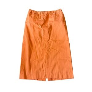 Betty Hanson Orange Button Front Midi Skirt 100% Cotton Elastic Waist Size 14